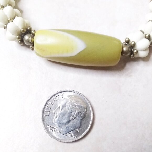 Unique Thick Chunky! One-of-a-kind Bracelet w. Green Agate + Cream Pumpkin Beads - Picture 5 of 9